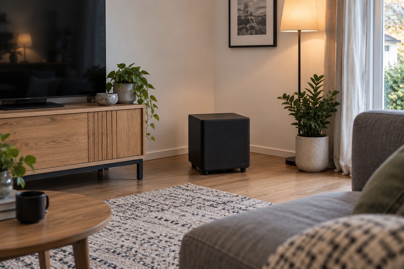 Einen Subwoofer im Wohnzimmer positionieren