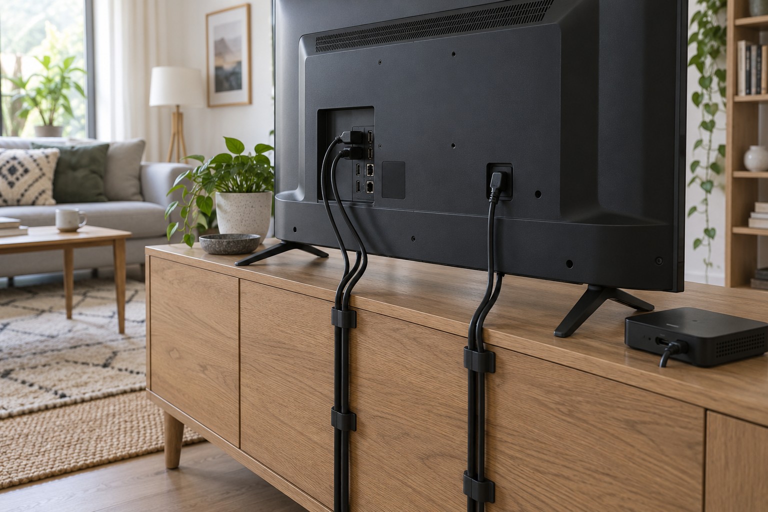 Kabel hinter dem Fernseher ordnen